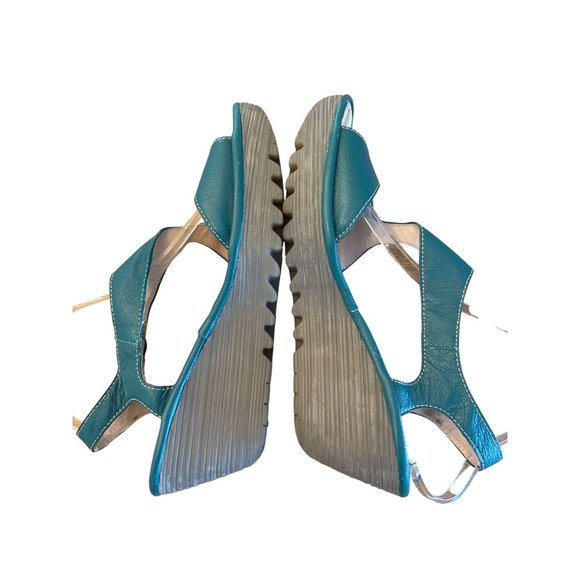Fly London Yax Slingback Platform Wedge Sandal Green Leather Size‎ 42 / 11 - Picture 6 of 9
